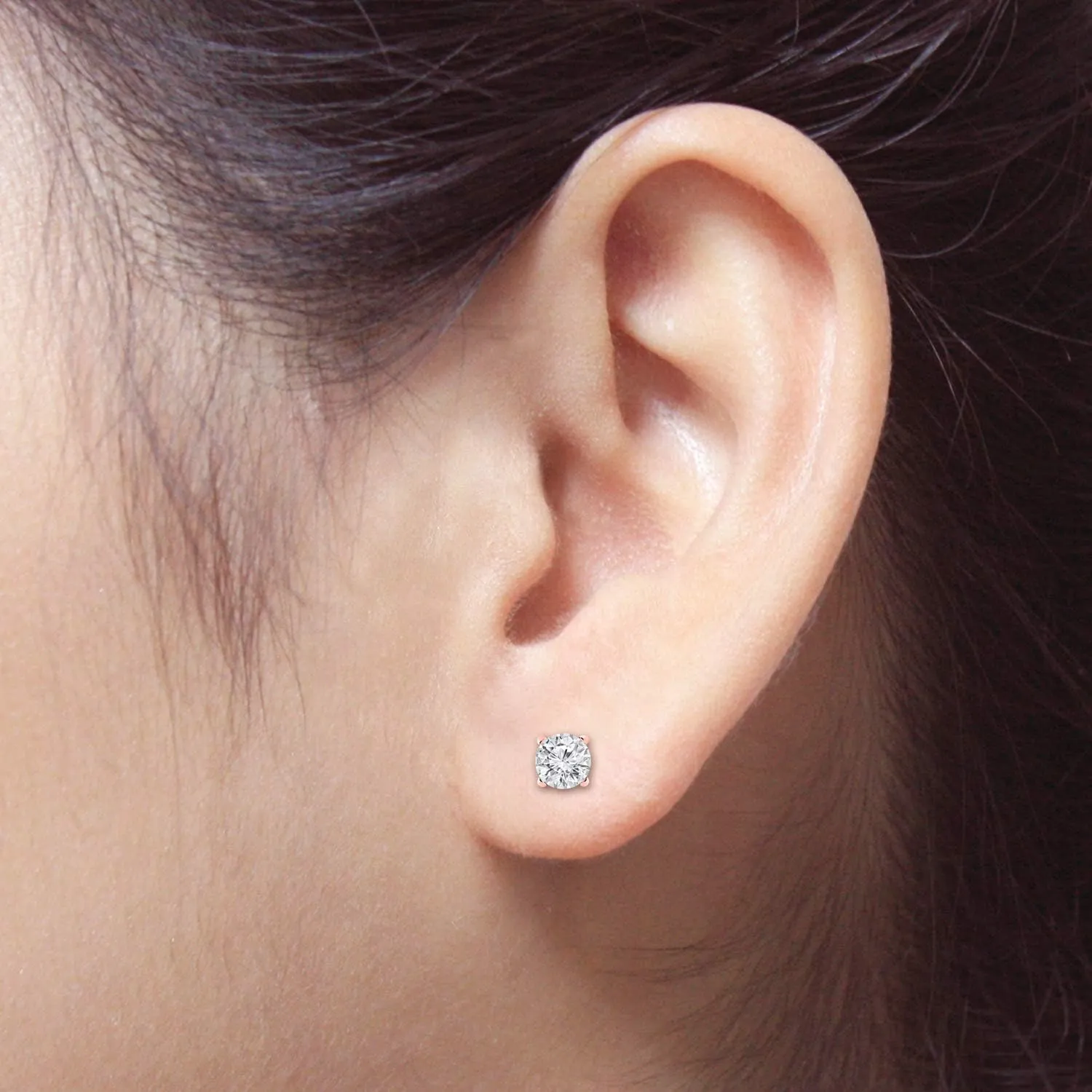 0.15 to 0.25 Carat Lab Grown Diamond Round Stud Earrings in 14k Gold (G-H, SI2-I1, cttw) Bezel-set Push Back by Diamond Wish