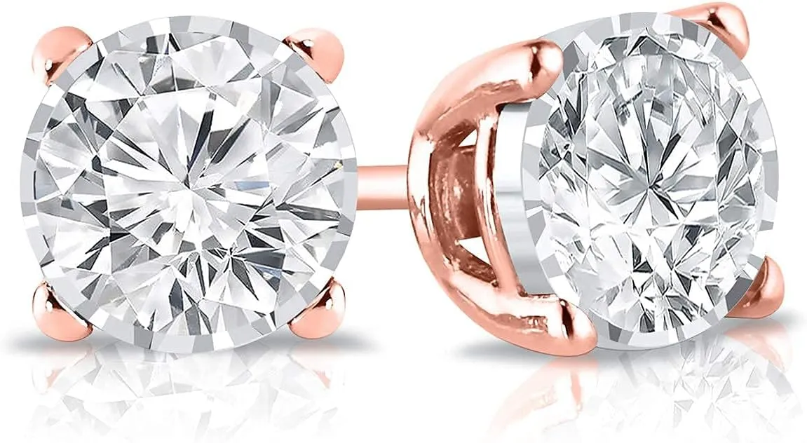 0.15 to 0.25 Carat Lab Grown Diamond Round Stud Earrings in 14k Gold (G-H, SI2-I1, cttw) Bezel-set Push Back by Diamond Wish