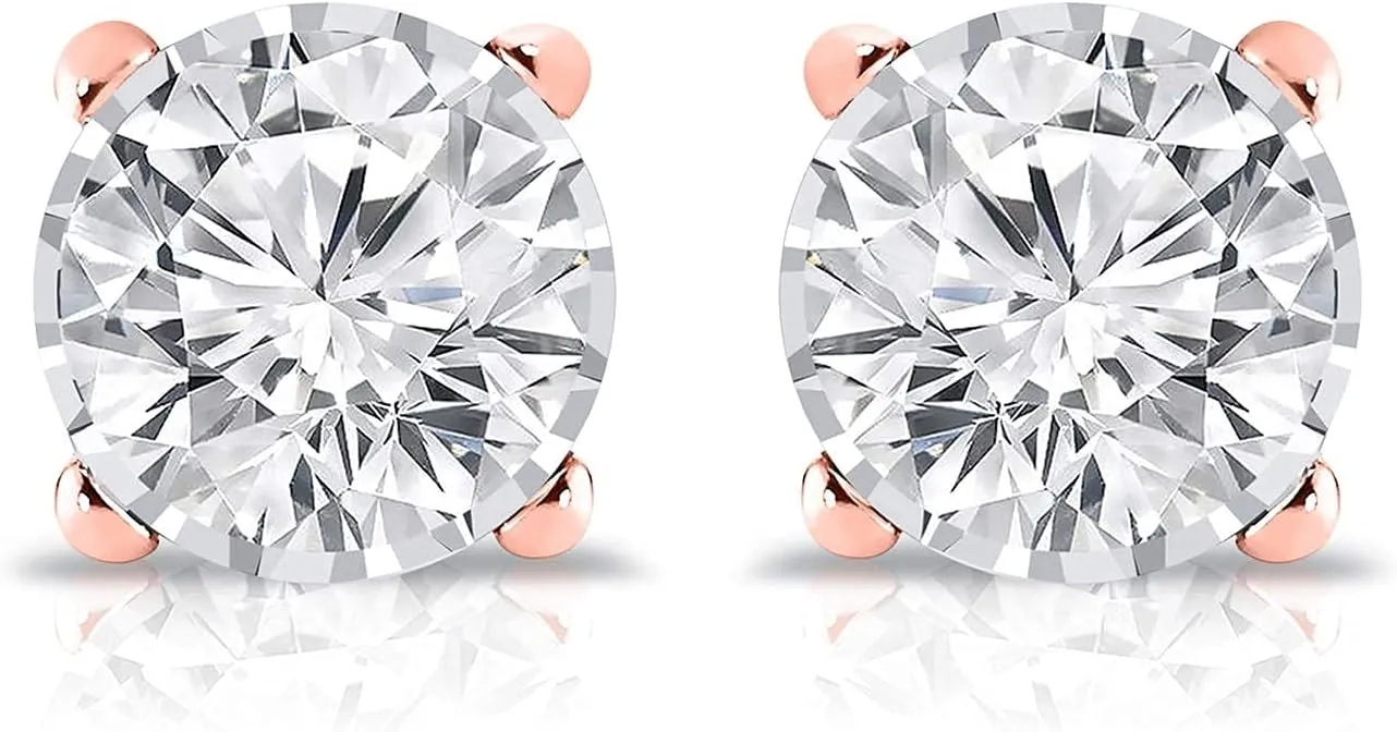 0.15 to 0.25 Carat Lab Grown Diamond Round Stud Earrings in 14k Gold (G-H, SI2-I1, cttw) Bezel-set Push Back by Diamond Wish