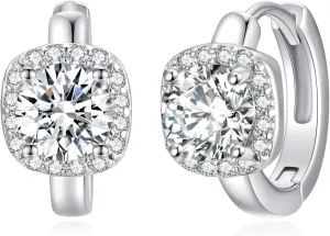 1-2ct Moissanite Hoop Earrings for Women,Halo Square D Color Simulated Moissanite 925 Sterling Silver Earrings with Certificate of Authenticity