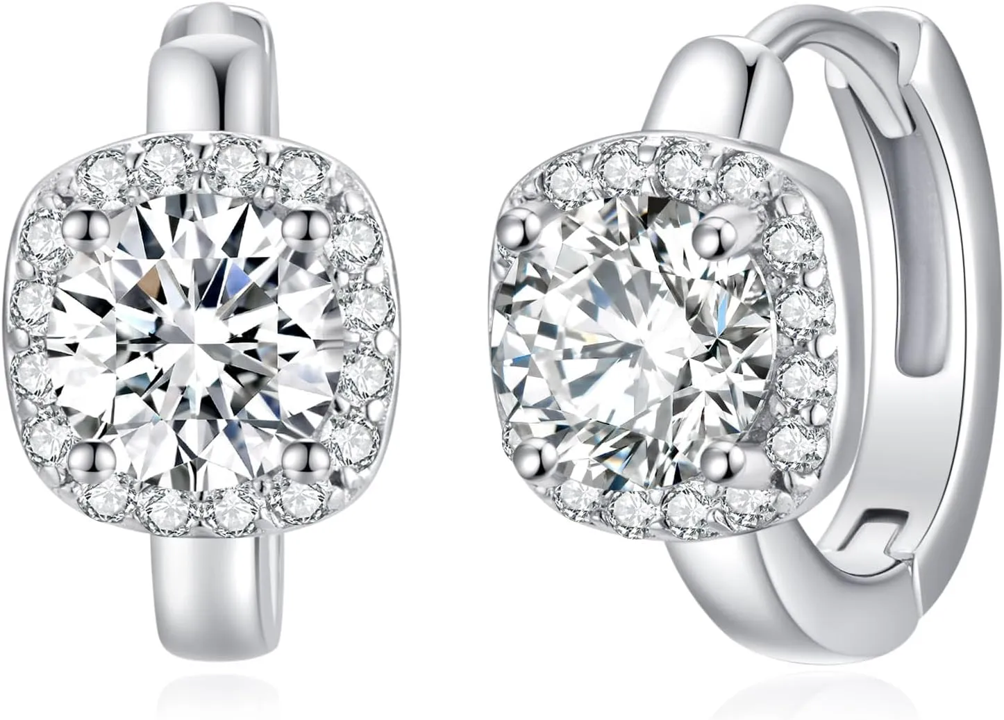 1-2ct Moissanite Hoop Earrings for Women,Halo Square D Color Simulated Moissanite 925 Sterling Silver Earrings with Certificate of Authenticity