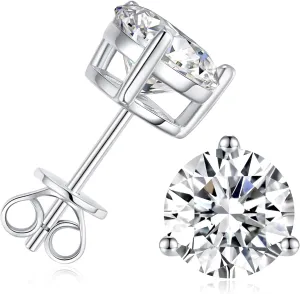 1-4ct Moissanite Stud Earrings for Women - 3 Prong 925 Sterling Silver D Color Ideal Cut Earrings with Certificate of Authenticity