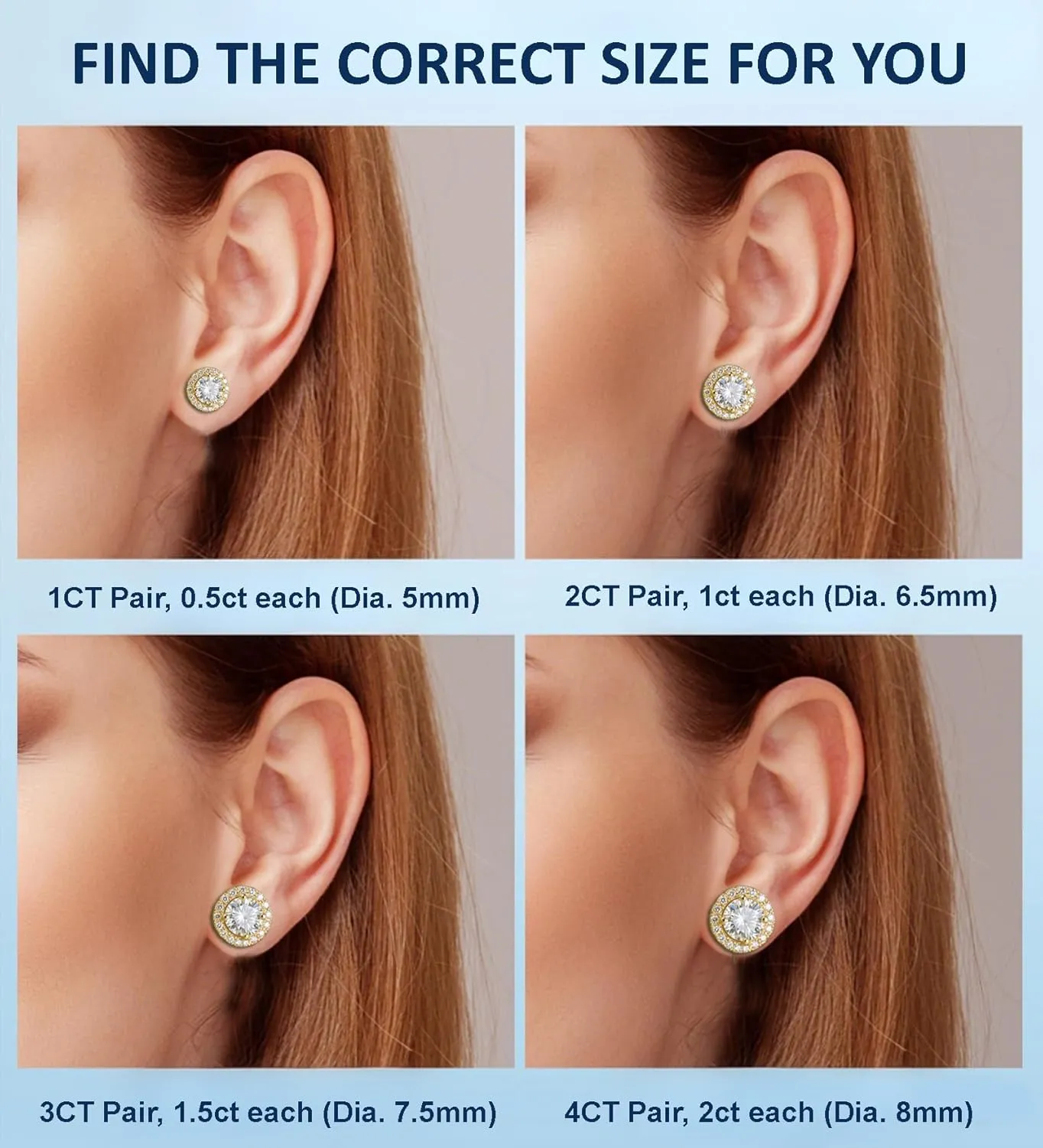 1-4ct Moissanite Stud Earrings for Women - Halo Round 925 Sterling Silver D Color Ideal Cut Earrings with Certificate of Authenticity