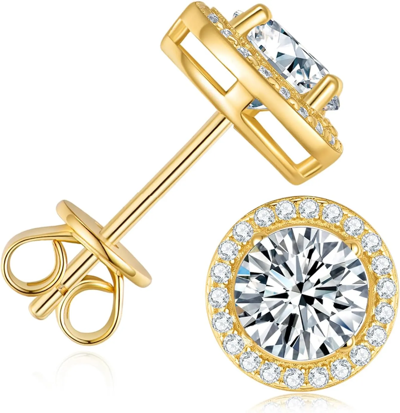 1-4ct Moissanite Stud Earrings for Women - Halo Round 925 Sterling Silver D Color Ideal Cut Earrings with Certificate of Authenticity