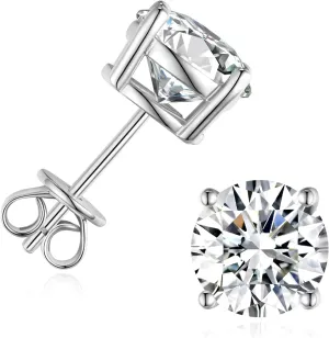 1-6CT Moissanite Stud Earrings for Women, C4P Setting D Color 925 Sterling Silver Earrings with Certificate of Authenticity