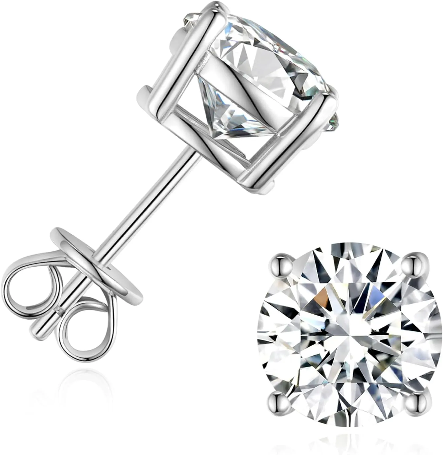 1-6CT Moissanite Stud Earrings for Women, C4P Setting D Color 925 Sterling Silver Earrings with Certificate of Authenticity