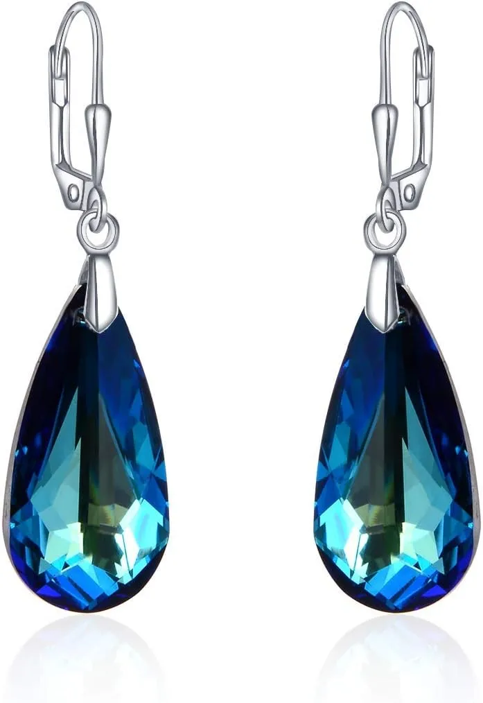1 Pair Adabele Real Sterling Silver Dangle Earrings Leverback Premium Austrian Crystal #6100 Vitrail Light Dangle Pendant Drop Women Jewelry SSE16