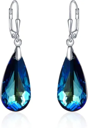 1 Pair Adabele Real Sterling Silver Dangle Earrings Leverback Premium Austrian Crystal #6100 Vitrail Light Dangle Pendant Drop Women Jewelry SSE16