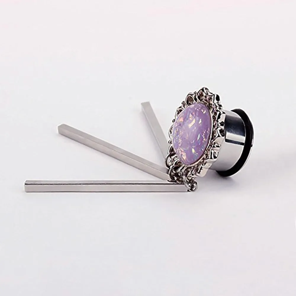 1 Pair Ear Gauges Elegant Pink Gemstone Dangle Ear Plugs Tunnels Hypoallergenic Stainless Steel Piercing Body Jewelry