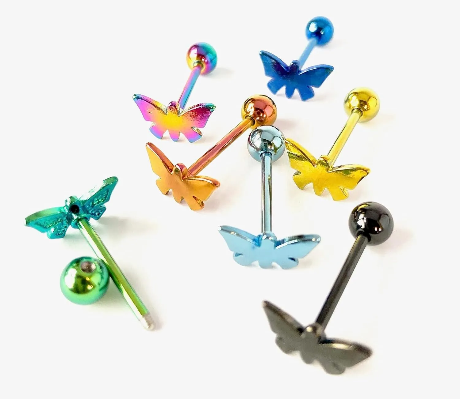 1 Piece of Unique Titanium Anodized Butterfly Tongue Ring - 14g - Body Jewelry
