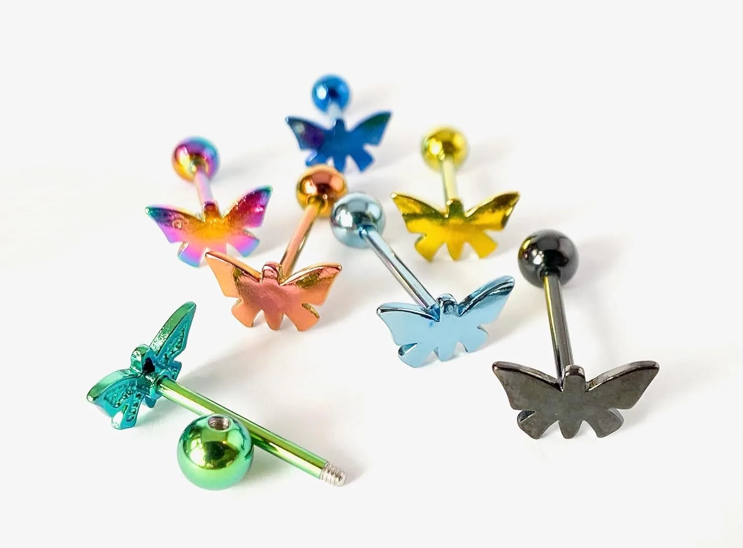 1 Piece of Unique Titanium Anodized Butterfly Tongue Ring - 14g - Body Jewelry