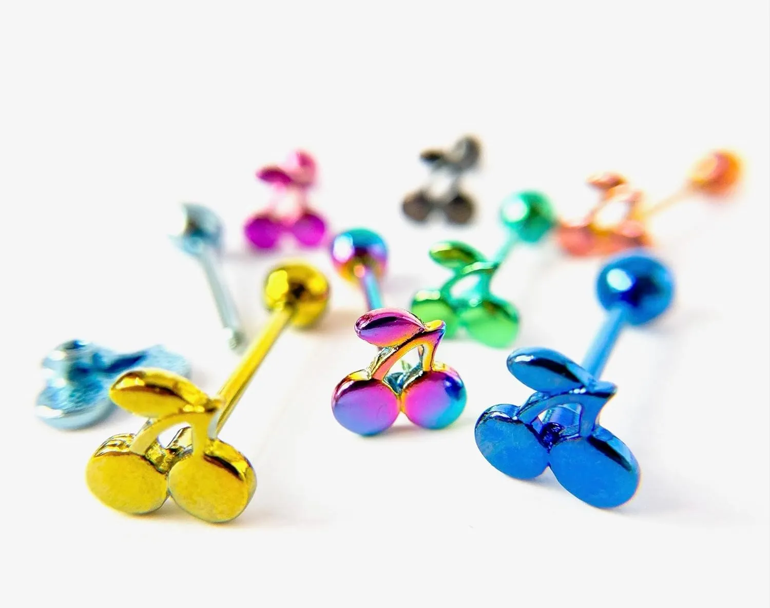 1 Piece of Unique Titanium Anodized Cherries Tongue Ring -14g - Body Jewelry