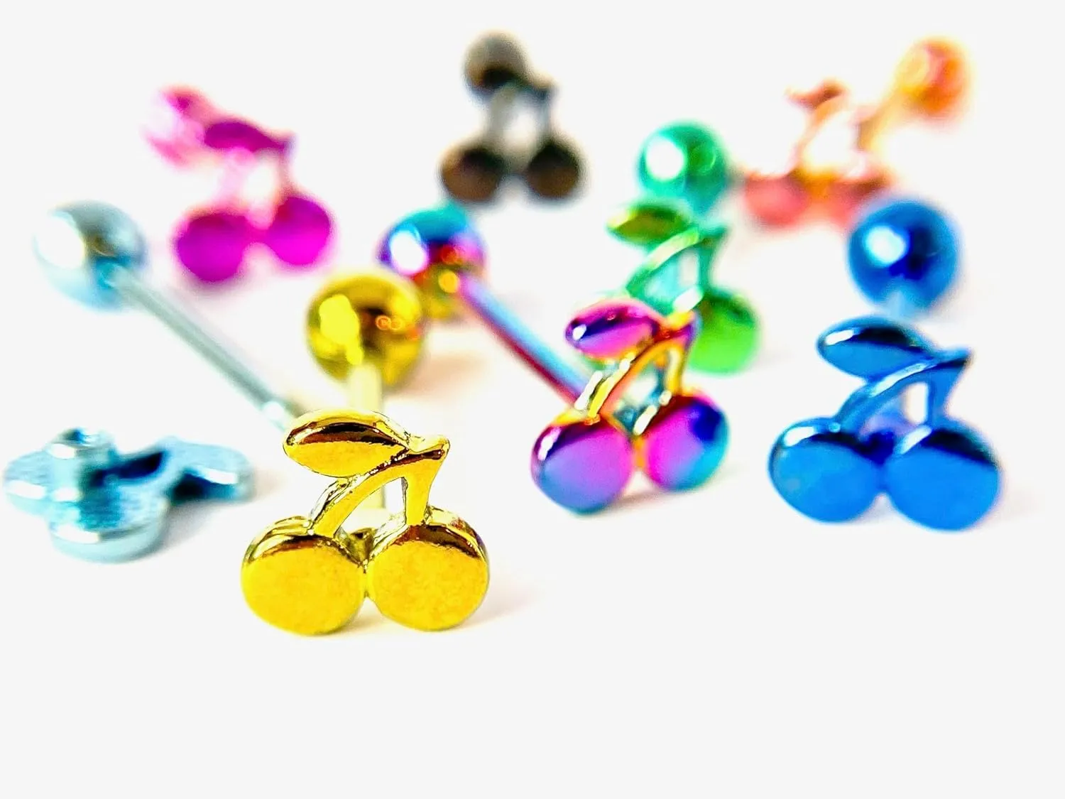 1 Piece of Unique Titanium Anodized Cherries Tongue Ring -14g - Body Jewelry