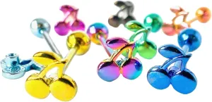 1 Piece of Unique Titanium Anodized Cherries Tongue Ring -14g - Body Jewelry