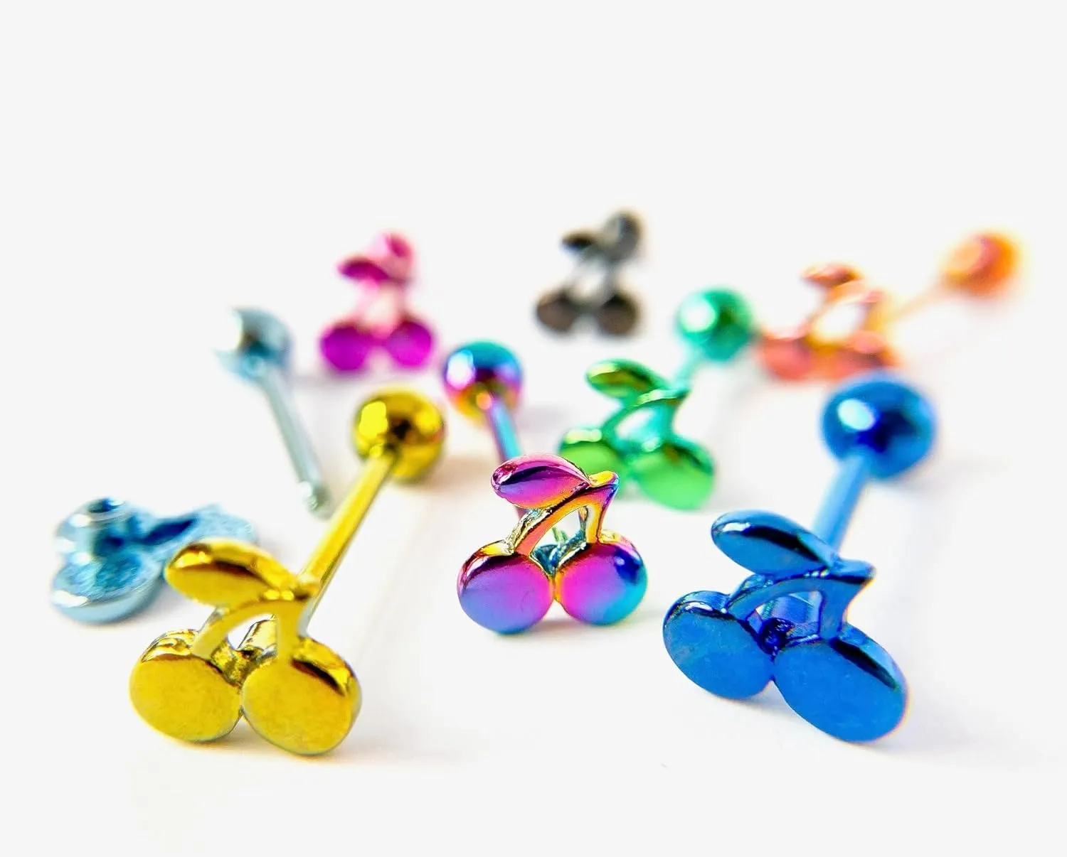 1 Piece of Unique Titanium Anodized Cherries Tongue Ring -14g - Body Jewelry