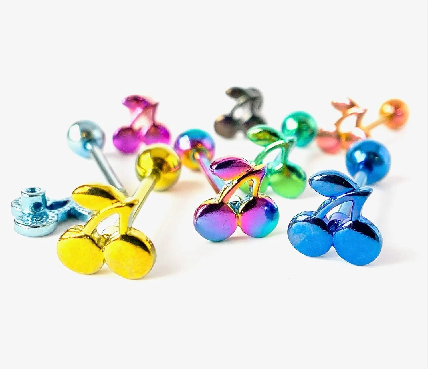 1 Piece of Unique Titanium Anodized Cherries Tongue Ring -14g - Body Jewelry