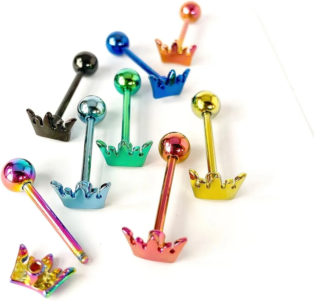 1 Piece of Unique Titanium Anodized Crown Tongue Ring - 14g - Body Jewelry