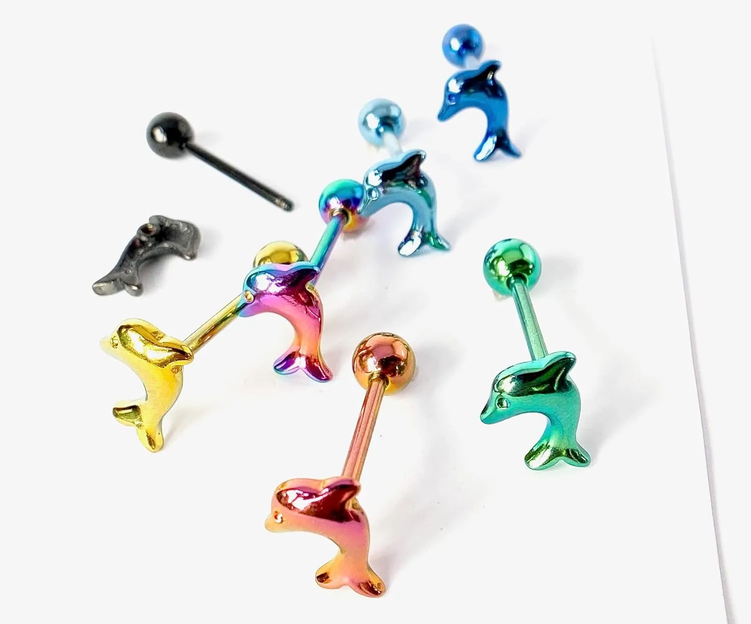 1 Piece of Unique Titanium Anodized Dolphin Tongue Ring - 14g - Body Jewelry