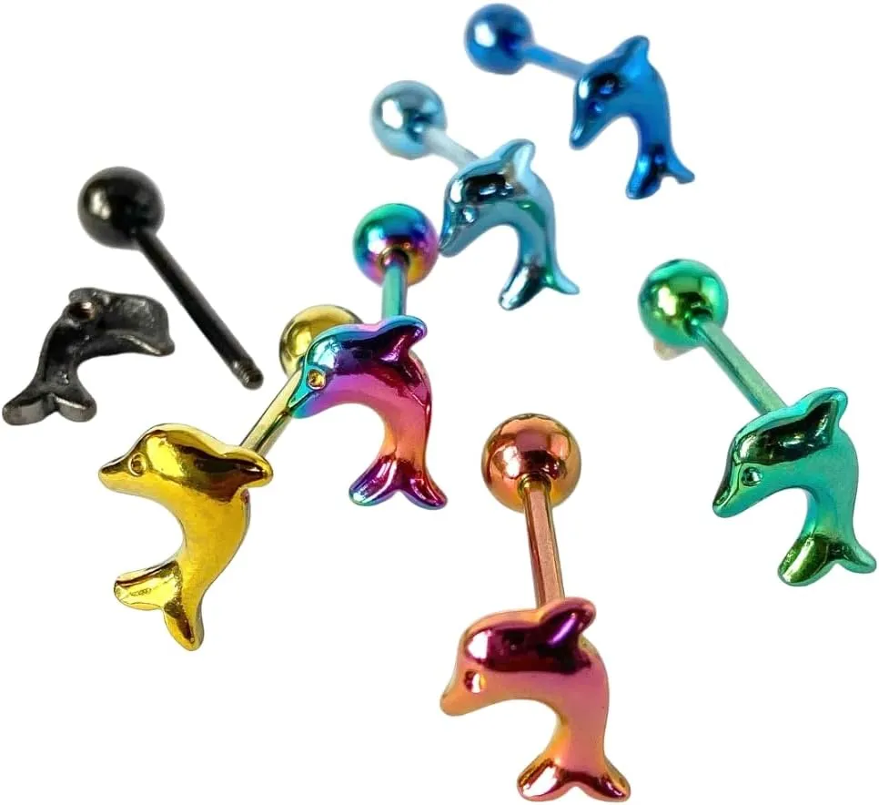 1 Piece of Unique Titanium Anodized Dolphin Tongue Ring - 14g - Body Jewelry