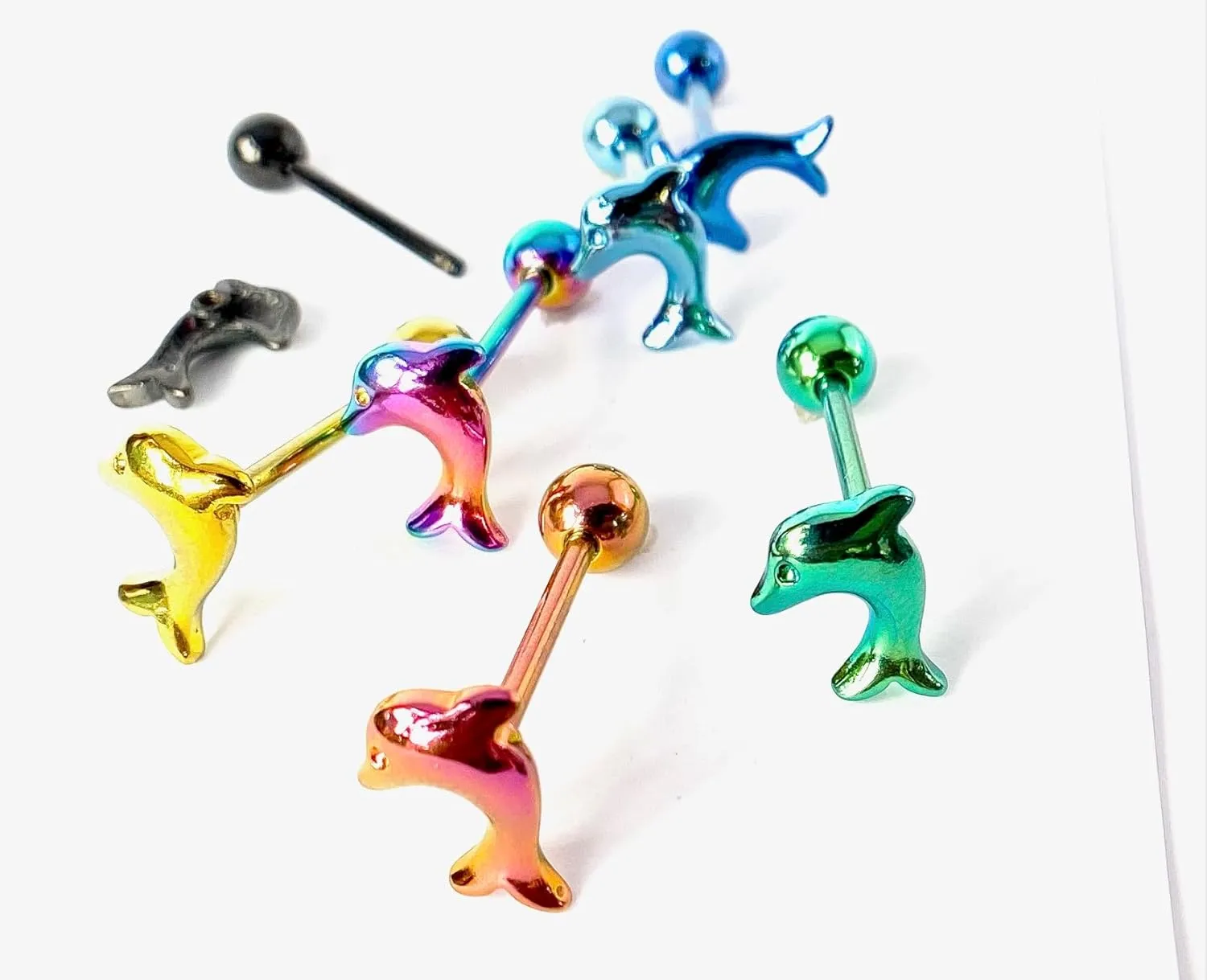 1 Piece of Unique Titanium Anodized Dolphin Tongue Ring - 14g - Body Jewelry