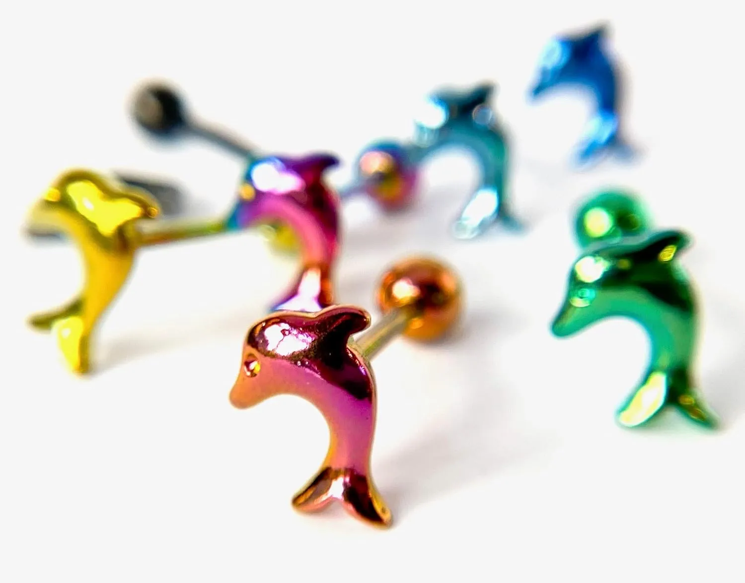 1 Piece of Unique Titanium Anodized Dolphin Tongue Ring - 14g - Body Jewelry