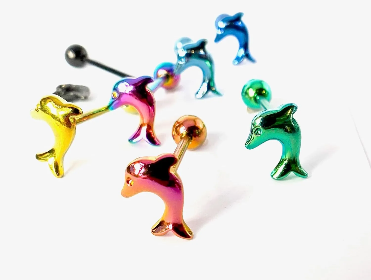 1 Piece of Unique Titanium Anodized Dolphin Tongue Ring - 14g - Body Jewelry