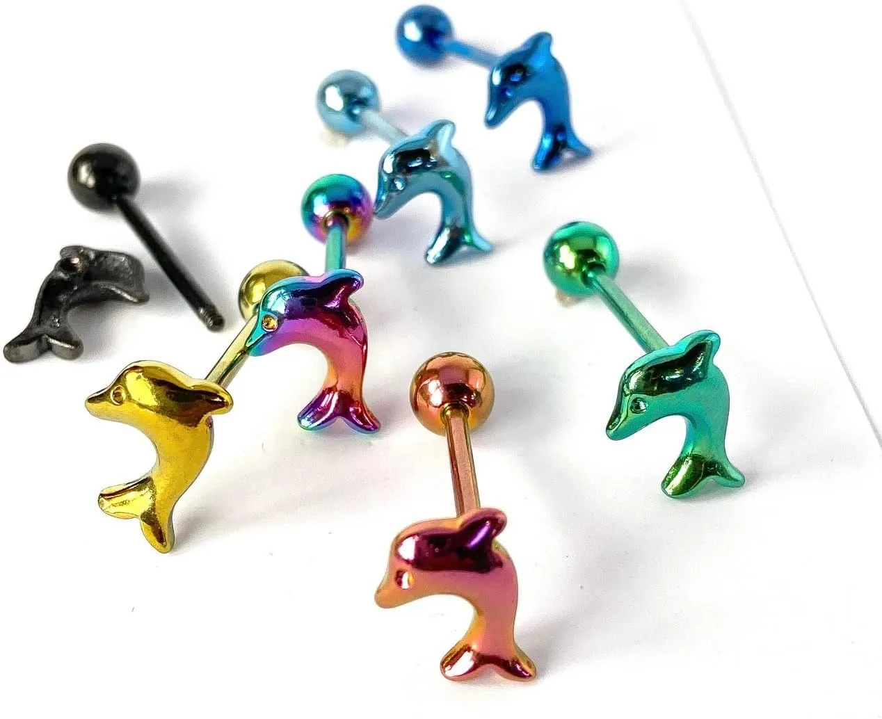 1 Piece of Unique Titanium Anodized Dolphin Tongue Ring - 14g - Body Jewelry