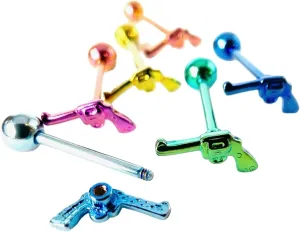 1 Piece of Unique Titanium Anodized Pistol Tongue Ring - 14g - Body Jewelry
