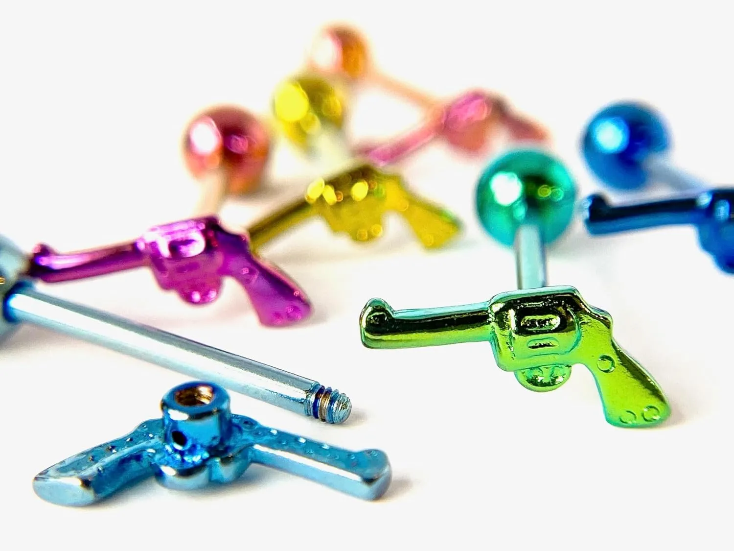 1 Piece of Unique Titanium Anodized Pistol Tongue Ring - 14g - Body Jewelry
