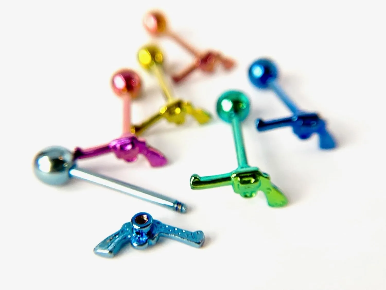 1 Piece of Unique Titanium Anodized Pistol Tongue Ring - 14g - Body Jewelry