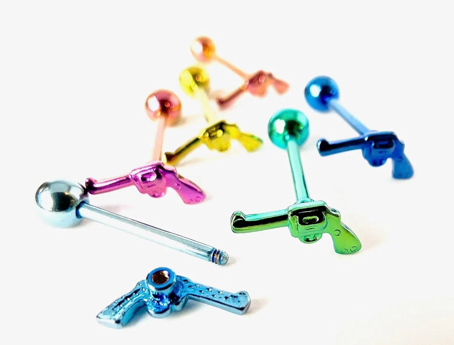 1 Piece of Unique Titanium Anodized Pistol Tongue Ring - 14g - Body Jewelry