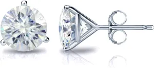 1 to 7 Carat Moissanite Round Stud Earrings for Women in 14k Gold (J-K, TGW) 3-Prong Martini Push Back by Diamond Wish