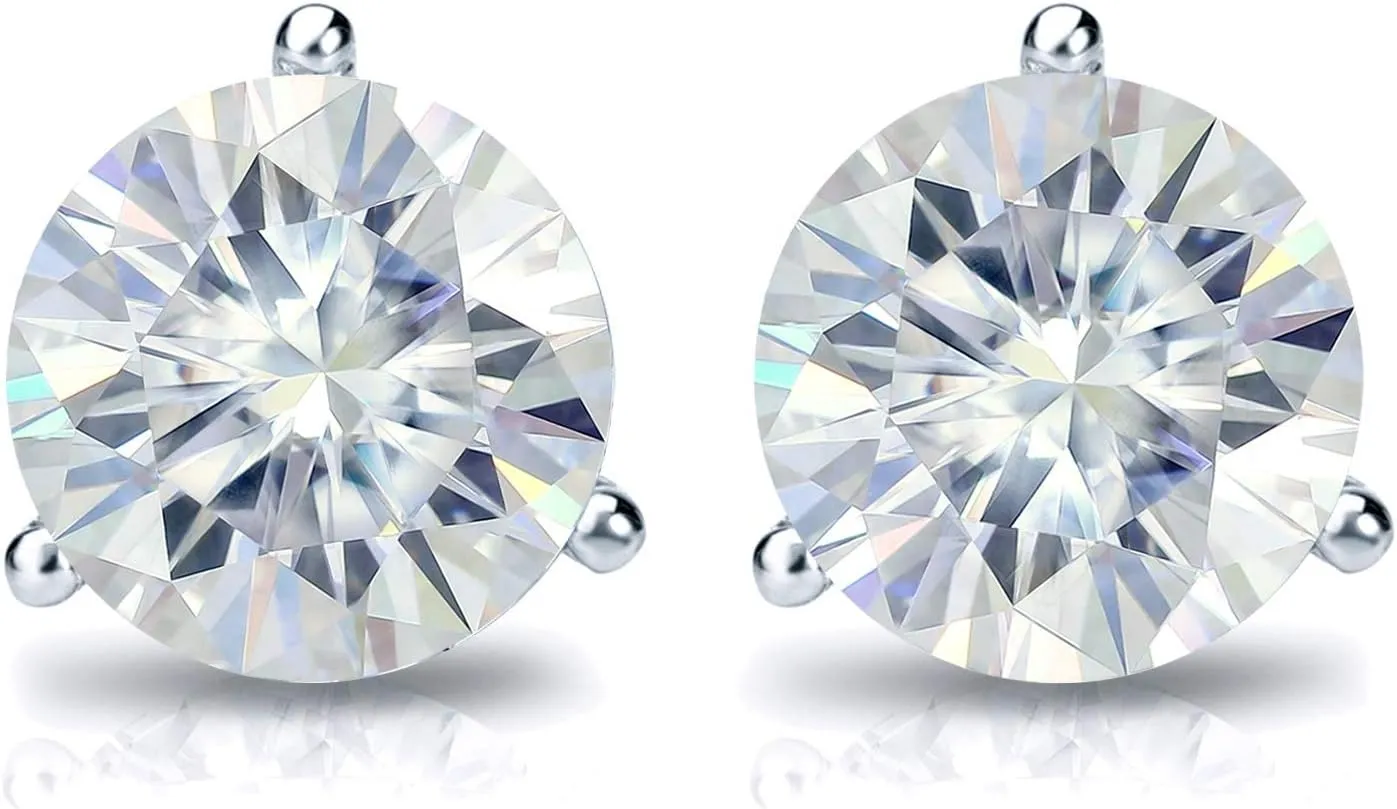 1 to 7 Carat Moissanite Round Stud Earrings for Women in 14k Gold (J-K, TGW) 3-Prong Martini Push Back by Diamond Wish