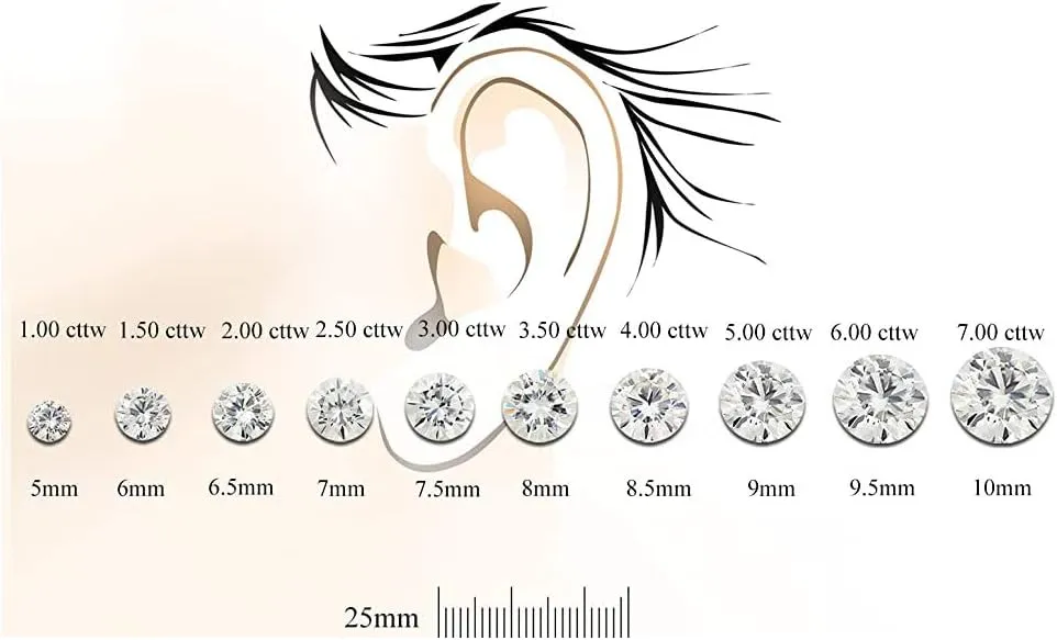 1 to 7 Carat Moissanite Round Stud Earrings for Women in 14k Gold (J-K, TGW) 3-Prong Martini Push Back by Diamond Wish