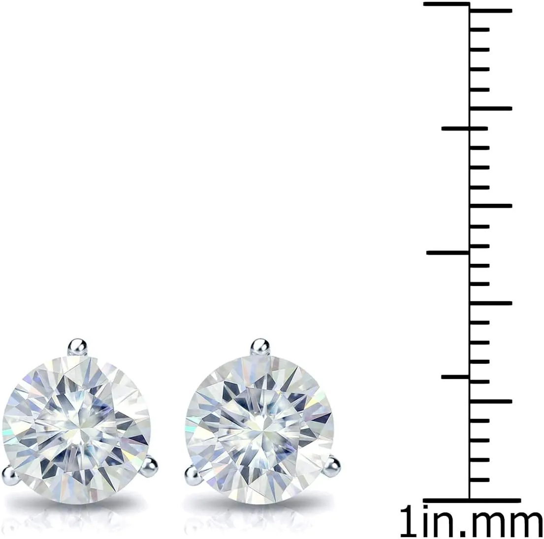 1 to 7 Carat Moissanite Round Stud Earrings for Women in 14k Gold (J-K, TGW) 3-Prong Martini Push Back by Diamond Wish