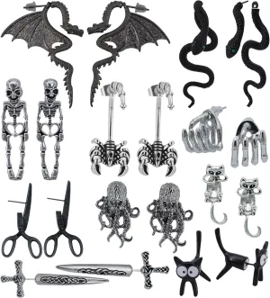 10 Pairs Gothic Stud Earrings for Women Men Punk Earrings Octopus Skeleton Snake Rose Flower Pierced Earrings Costume Jewelry Set for Party Halloween Cosplay
