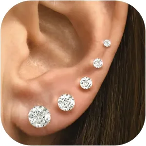 10 Pairs Small Stud Earrings for Women Diamond-Like Shine Cubic Zirconia Earrings for Sensitive Ears Hypoallergenic Surgical Stainless Steel Tiny Stack Earrings for Multiple Piercing
