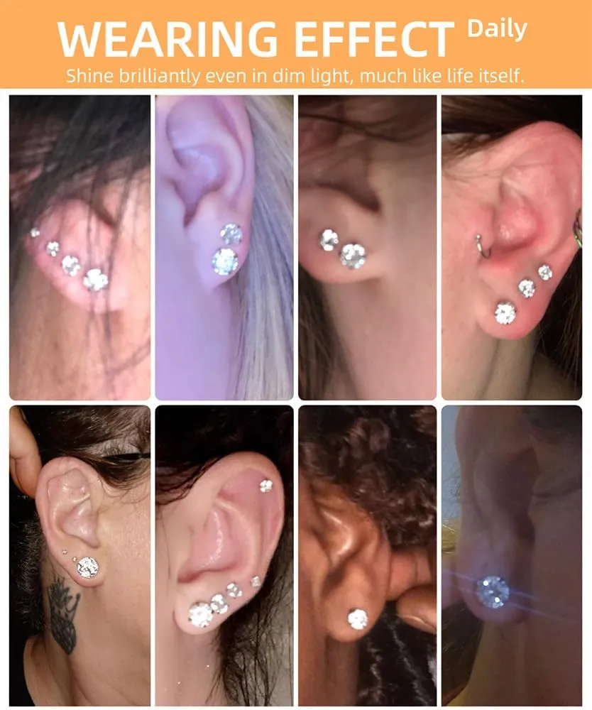 10 Pairs Small Stud Earrings for Women Diamond-Like Shine Cubic Zirconia Earrings for Sensitive Ears Hypoallergenic Surgical Stainless Steel Tiny Stack Earrings for Multiple Piercing