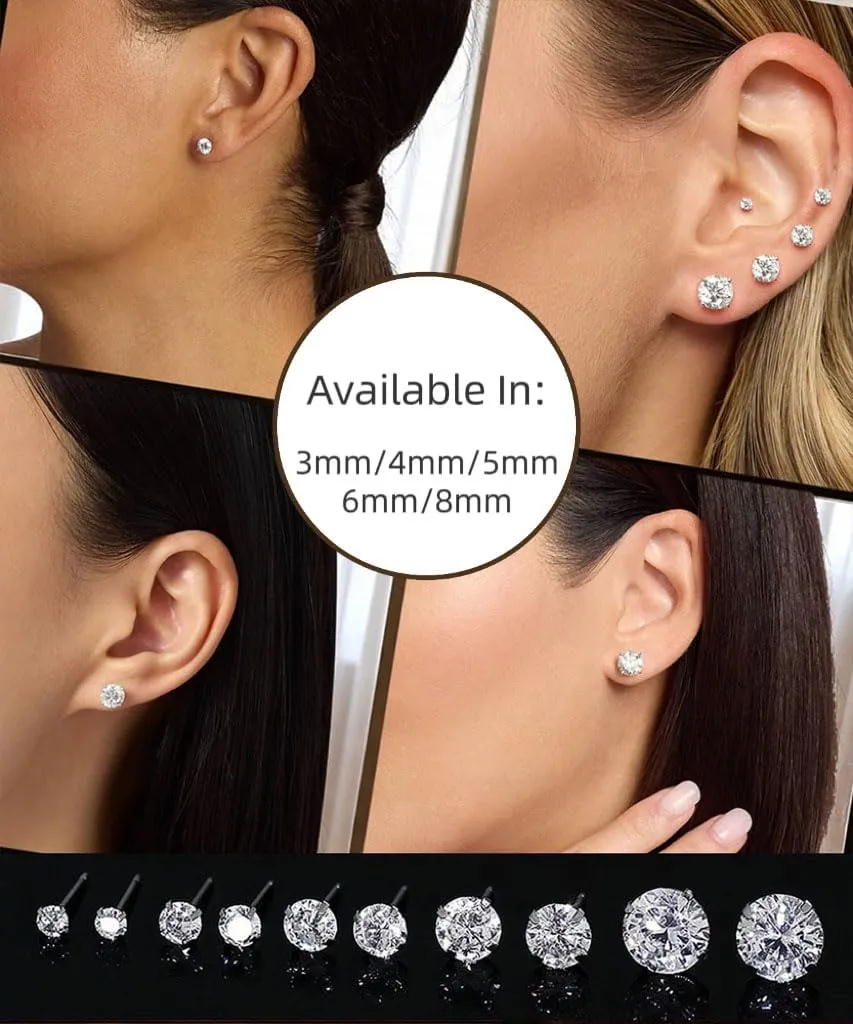 10 Pairs Small Stud Earrings for Women Diamond-Like Shine Cubic Zirconia Earrings for Sensitive Ears Hypoallergenic Surgical Stainless Steel Tiny Stack Earrings for Multiple Piercing
