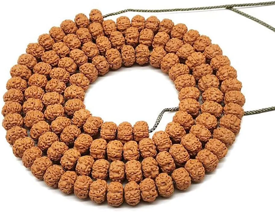 108 Rudraksha Bracelet Natural Seed Bead Mala Beads Bracelet Rosary Necklace for Meditation Prayer,10mm
