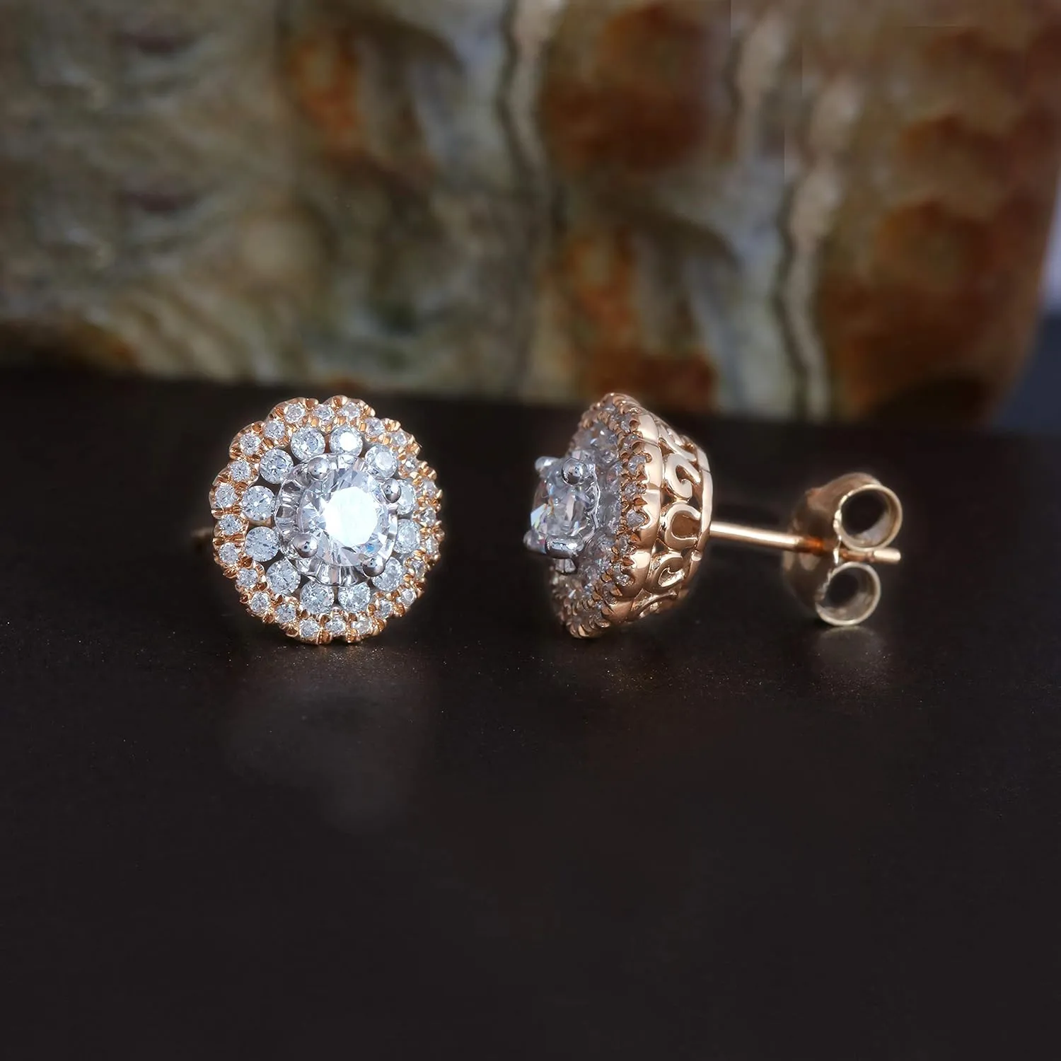 10K Gold 1ct.TDW Diamond Flower Frame Stud Earrings for Women (I-J, I2)