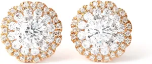 10K Gold 1ct.TDW Diamond Flower Frame Stud Earrings for Women (I-J, I2)