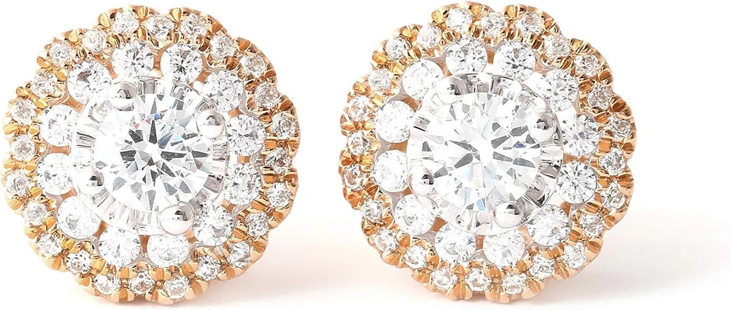 10K Gold 1ct.TDW Diamond Flower Frame Stud Earrings for Women (I-J, I2)