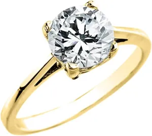 10k Yellow Gold Elegant 2.50 Carat Cubic Zirconia Solitaire Engagement Ring