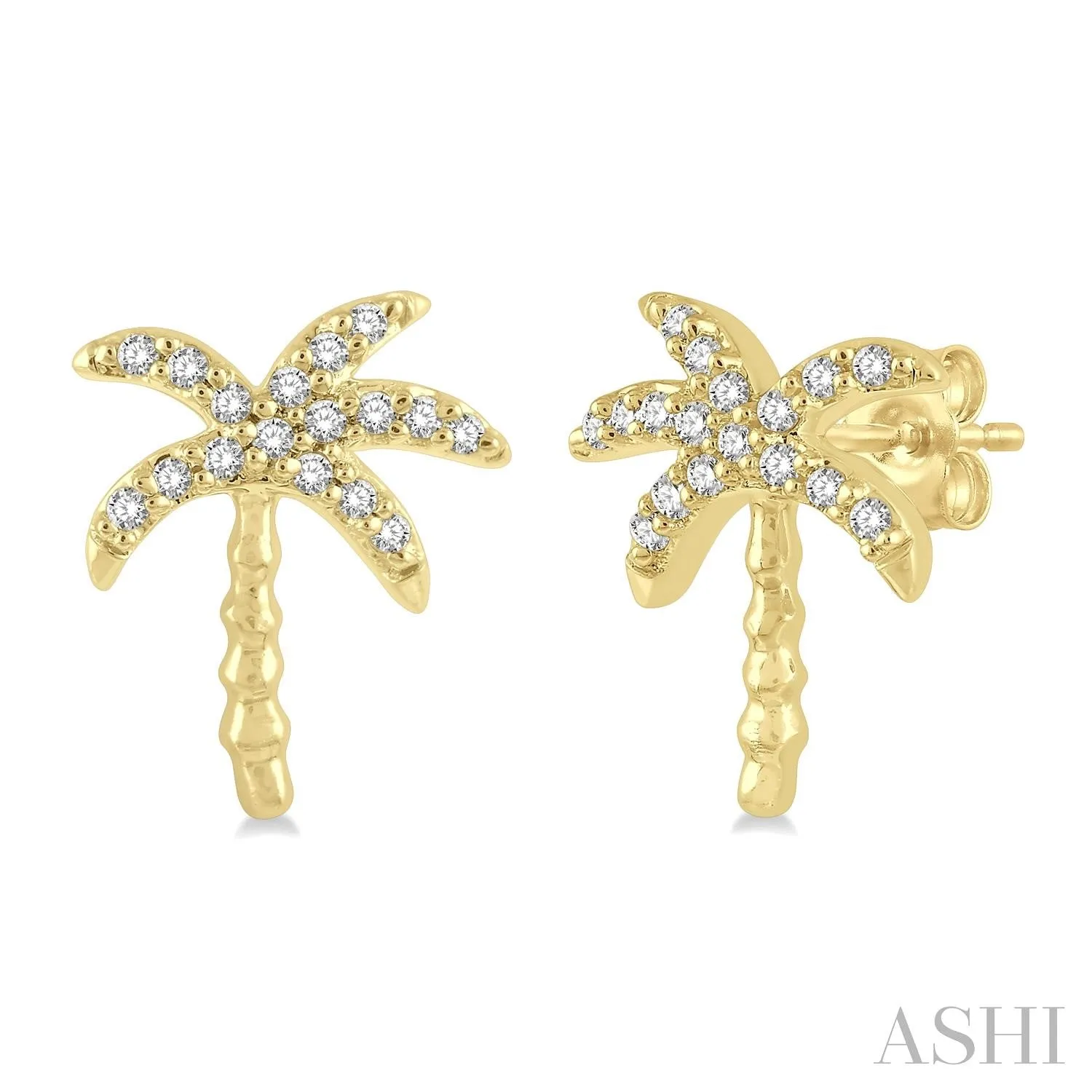 10KY Diamond Petite Palm Tree Petite Fashion Earring w/ 0.10 ctw