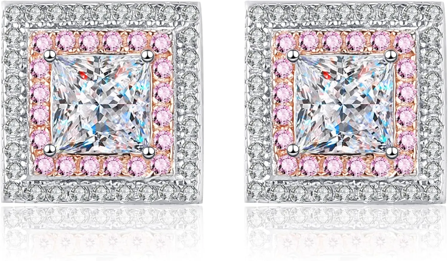 1.2 Carat 14K Rose Gold Princess Cut Diamond Earrings - Romantic Studs for Wedding and Engagement