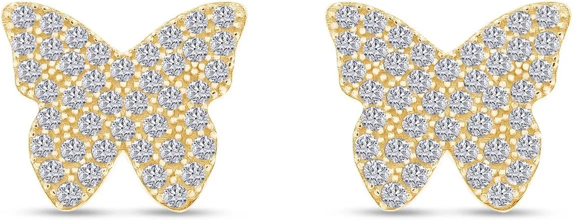 1/2 Carat Round Cut Lab Created Moissanite & Lab Grown Diamond Butterfly Stud Earrings In 925 Sterling Silver,10K & 14K Solid Gold Jewelry For Women(0.50 Cttw)
