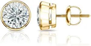 1/4 to 2 Carat Diamond Round Stud Earrings in 14k Yellow or White Gold (H-I, I2-I3, cttw) Bezel Set Screw Back by Diamond Wish