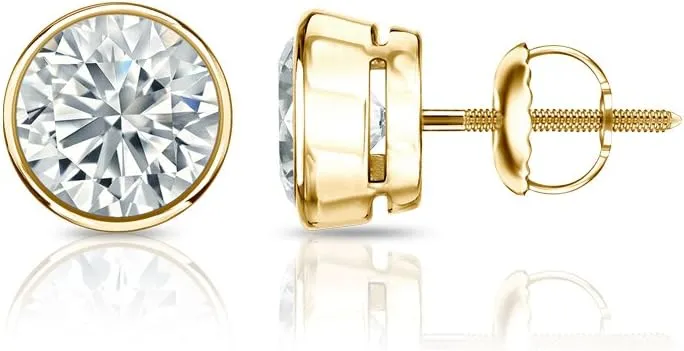 1/4 to 2 Carat Diamond Round Stud Earrings in 14k Yellow or White Gold (H-I, I2-I3, cttw) Bezel Set Screw Back by Diamond Wish