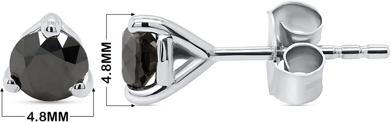 1/4 to 2 cttw Black Diamond Stud Earrings 14K Gold Over Sterling Silver Round with Push Backs Solitaire Studs For Women